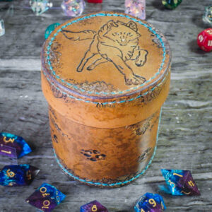 Boîte dés jdr jeu de role boite pot lanceur cuir loup wolf