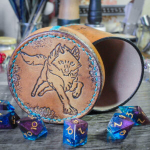 Boîte dés jdr jeu de role boite pot lanceur cuir loup wolf