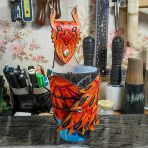 Porte-gobelet porte corne phenix cuir leathercraft artisanat phénix