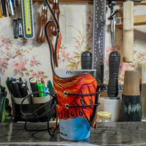 Porte-gobelet porte corne phenix cuir leathercraft artisanat phénix