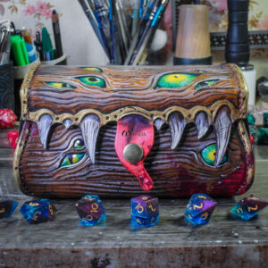 Boîte coffre dés jdr jeu de role boite pot lanceur cuir D&D mimic