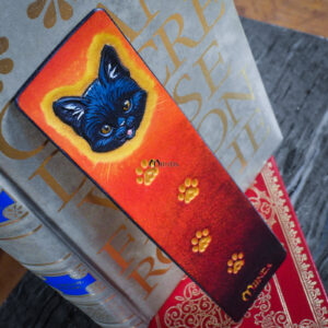 marque-page bookmark cuir lecture livre chat noir