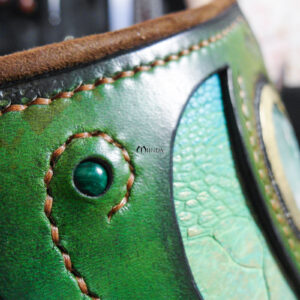 Miinda cuir ceinture arcaniste dragon sylvestre elfe malachite