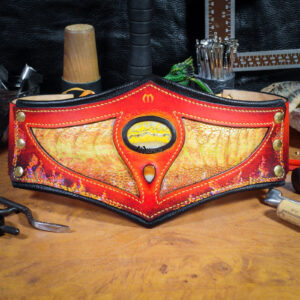 ceinture serre-taille pansière arcaniste cuir mage feu flammes dragon